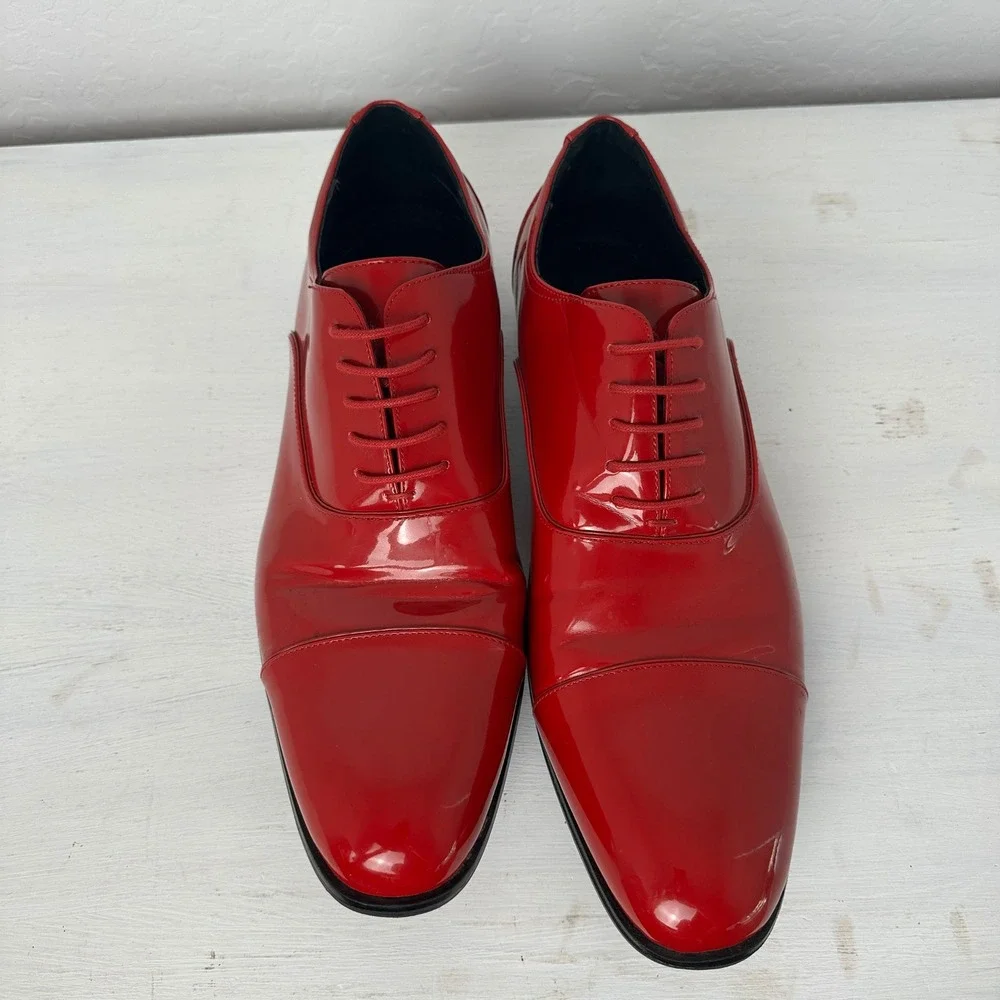 Stacy Adams Oxford Mens 14M 24998-600 Red Cap Toe Patent Finish Dress Shoes